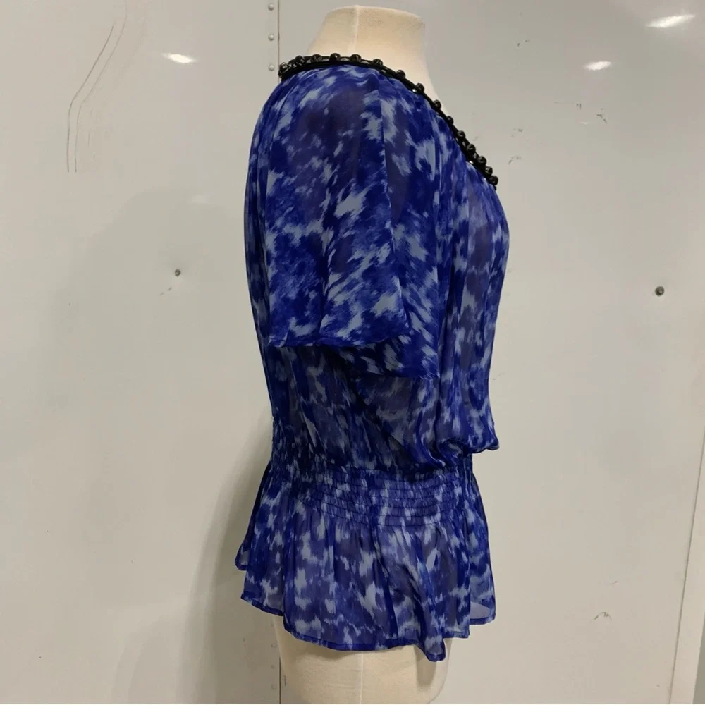 Michael Kors Blue Tie-Dye Blouse with Jems Vneck Collar 2328‎ M
